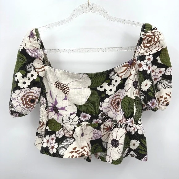 Maje Floral Top Puff Sleeve Sz L Boho Milkmaid Fairy Cottage Loflower Peplum - Picture 3 of 12